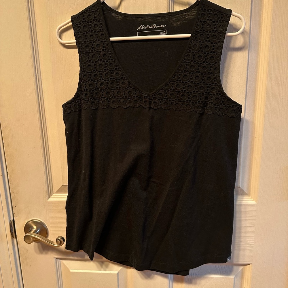 Eddie Bauer Women's Black Crochet Detail Tank Top